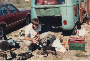 P. photographed me repairing the engine of the 1964 VW van as we attempted to reach Alaska.