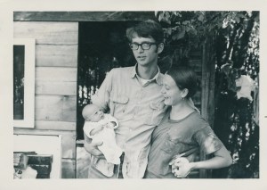 Tom Struckman and Dana Graham with their newborn daughter, Hannah Banana in 1971 probably in NW Montana.